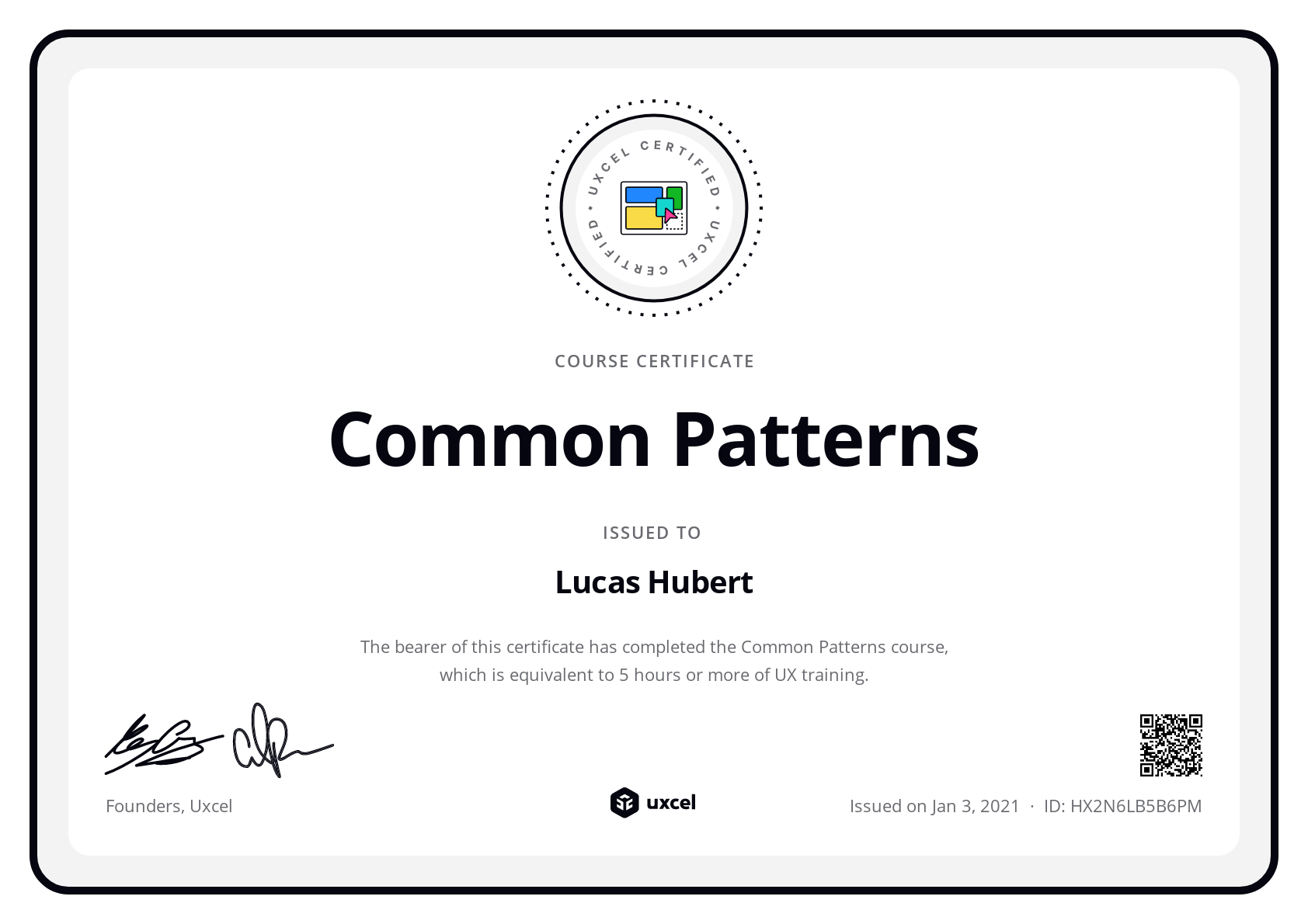 Lucas Hubert's certificate